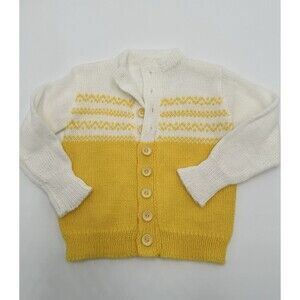 1970s Vintage Hand Knit Baby Cardigan Mustard Yellow Fair Isle Sweater Unisex